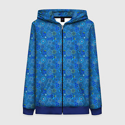 Женская толстовка на молнии Этнический синий деревенский абстрактный узор