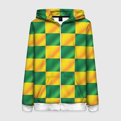 Толстовка на молнии женская Желтый и зеленый геометрический паттерн, цвет: 3D-белый