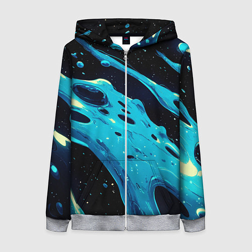 Женская толстовка на молнии Синие волны краски на черном / 3D-Меланж – фото 1