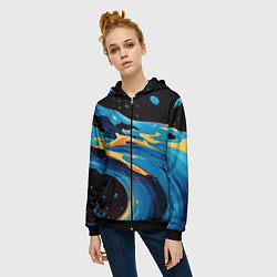 Толстовка на молнии женская Синяя волна из красок, цвет: 3D-черный — фото 2