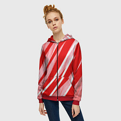 Толстовка на молнии женская Красно-белый абстракция с полосами, цвет: 3D-красный — фото 2