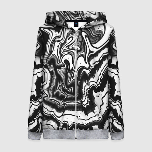 Женская толстовка на молнии Закрученные волны - чб абстракция / 3D-Меланж – фото 1