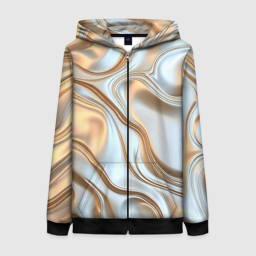 Женская толстовка на молнии Жидкое белое золото / 3D-Черный – фото 1