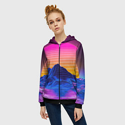 Толстовка на молнии женская Неоновый закат, цвет: 3D-черный — фото 2