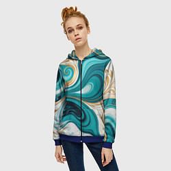 Толстовка на молнии женская Бирюза и золото, цвет: 3D-синий — фото 2