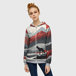 Толстовка на молнии женская Лиса и красные горы, цвет: 3D-меланж — фото 2