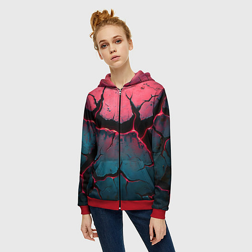 Женская толстовка на молнии Объемные разломы текстура / 3D-Красный – фото 3
