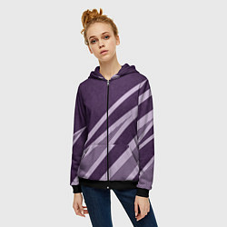 Толстовка на молнии женская Фиолетовый абстрактный с полосой, цвет: 3D-черный — фото 2
