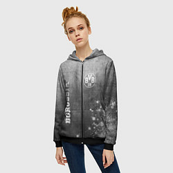 Толстовка на молнии женская Borussia - grey gradient вертикально, цвет: 3D-черный — фото 2