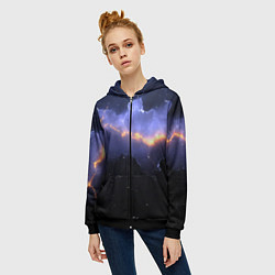 Толстовка на молнии женская Молния в фиолетовом небе текстура, цвет: 3D-черный — фото 2
