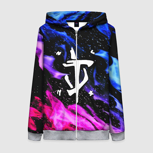 Женская толстовка на молнии Doom flame neon / 3D-Меланж – фото 1