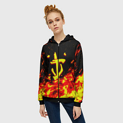 Толстовка на молнии женская Doom огненное лого, цвет: 3D-черный — фото 2