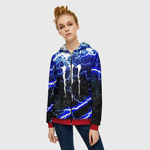 Женская толстовка на молнии Monster storm energy / 3D-Красный – фото 3