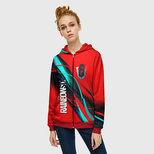 Женская толстовка на молнии Rainbow six геометрия полосы / 3D-Красный – фото 3