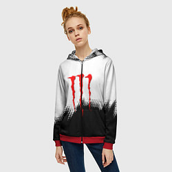 Толстовка на молнии женская Monster energy чёрно белые краски, цвет: 3D-красный — фото 2