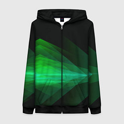 Толстовка на молнии женская Неоновая зеленая абстракция на черном фоне, цвет: 3D-черный
