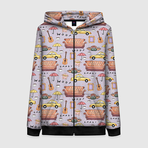 Женская толстовка на молнии Друзья - паттерн / 3D-Черный – фото 1