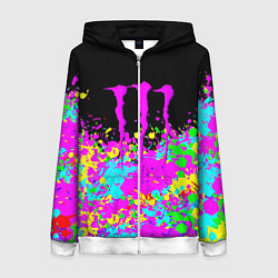 Толстовка на молнии женская Monster energy краски неоновые, цвет: 3D-белый