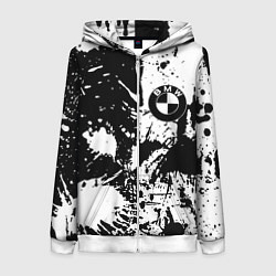 Толстовка на молнии женская BMW черно белые краски, цвет: 3D-белый