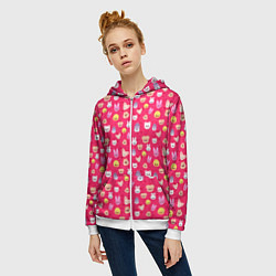 Толстовка на молнии женская Skzoo pattern pink, цвет: 3D-белый — фото 2