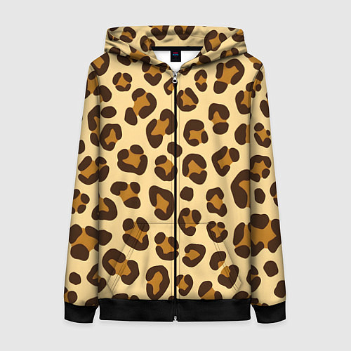 Женская толстовка на молнии Паттерн с пятнами леопарда / 3D-Черный – фото 1