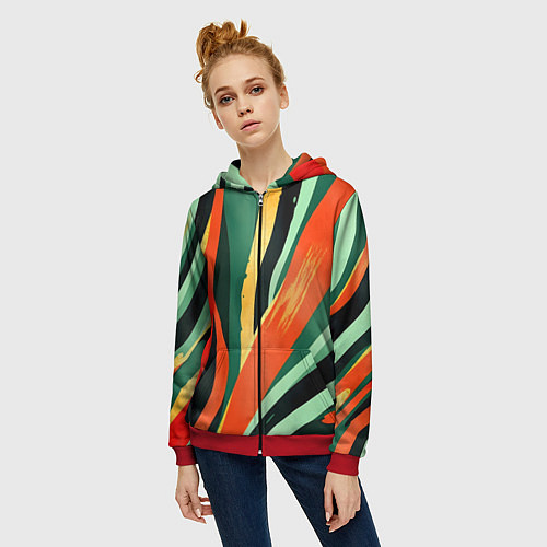 Женская толстовка на молнии Тропическая жаркая абстракция / 3D-Красный – фото 3
