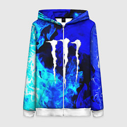 Толстовка на молнии женская Monster energy синий дым, цвет: 3D-белый