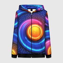 Женская толстовка на молнии Оранжевый круг и голубые линии текстура