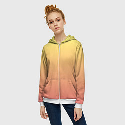 Толстовка на молнии женская Градиент нежный жёлто-розовый, цвет: 3D-белый — фото 2