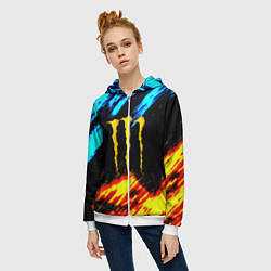 Толстовка на молнии женская Monster energy текстура огненная, цвет: 3D-белый — фото 2
