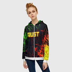 Толстовка на молнии женская RUST огненная текстура, цвет: 3D-белый — фото 2