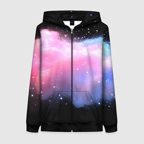 Женская толстовка на молнии Розово-голубое облако на черном фоне / 3D-Черный – фото 1