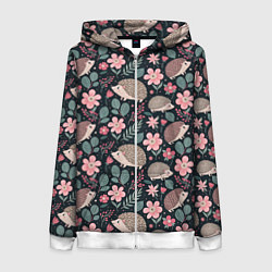 Женская толстовка на молнии Ёжики в цветах