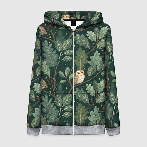 Женская толстовка на молнии Совы в лесу / 3D-Меланж – фото 1