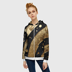 Толстовка на молнии женская Выпуклая золотая текстура на черном, цвет: 3D-белый — фото 2