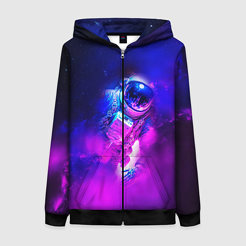 Женская толстовка на молнии Космонавт среди облаков / 3D-Черный – фото 1