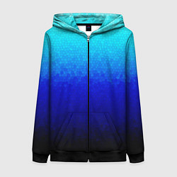 Толстовка на молнии женская Градиент мозаика из голубого в чёрный, цвет: 3D-черный