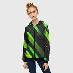Толстовка на молнии женская Color black green, цвет: 3D-черный — фото 2