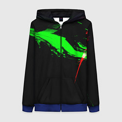 Толстовка на молнии женская Color black green red, цвет: 3D-синий