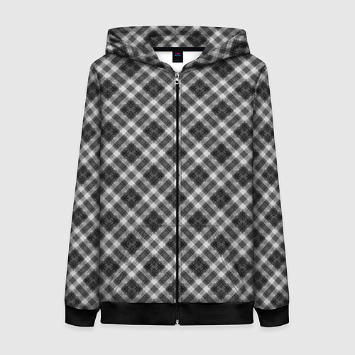 Женская толстовка на молнии Косая черно белая клетка / 3D-Черный – фото 1