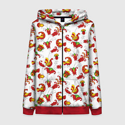 Толстовка на молнии женская Русский народный орнамент в стиле росписей Северно, цвет: 3D-красный