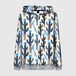 Толстовка на молнии женская Кактусы и попугаи, цвет: 3D-меланж