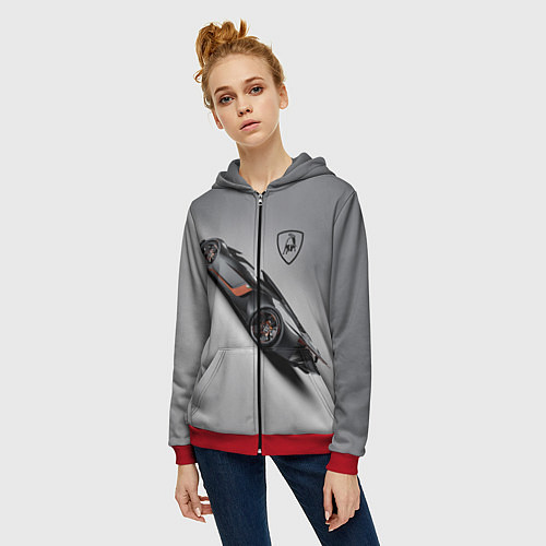 Женская толстовка на молнии Lamborghini - racing car / 3D-Красный – фото 3