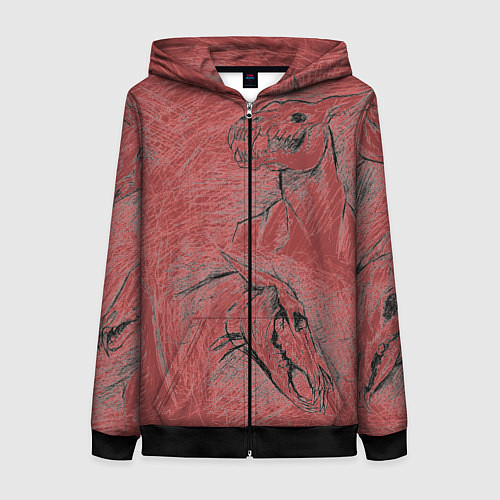 Женская толстовка на молнии Черепа лошадей - эскиз / 3D-Черный – фото 1