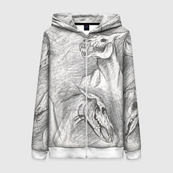 Толстовка на молнии женская Черепа лошадей - эскиз, цвет: 3D-белый