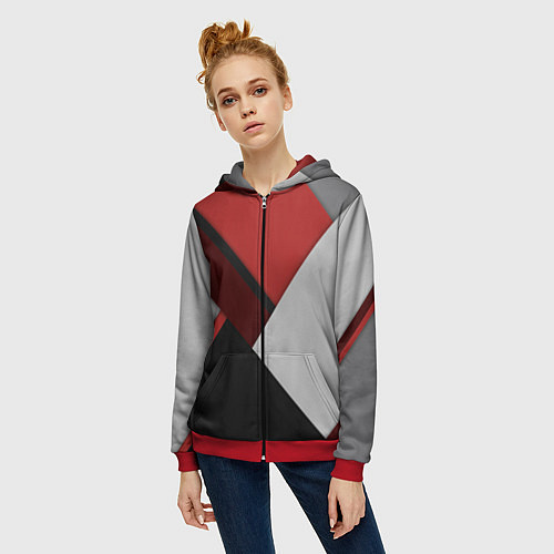 Женская толстовка на молнии Color black red grey / 3D-Красный – фото 3