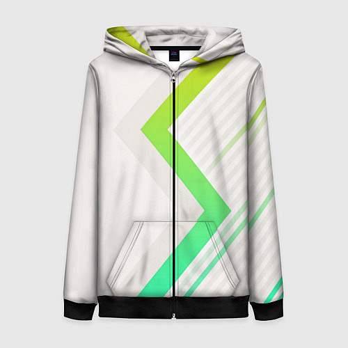 Женская толстовка на молнии Color white line green / 3D-Черный – фото 1