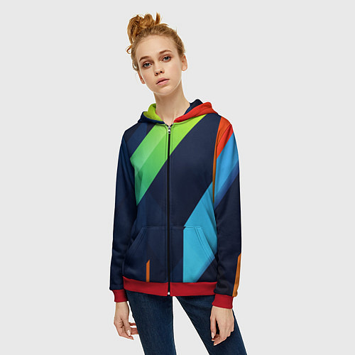 Женская толстовка на молнии Multicolored / 3D-Красный – фото 3