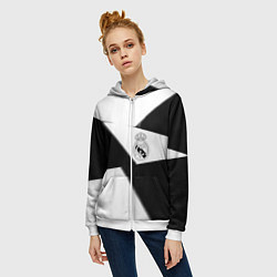 Толстовка на молнии женская Real Madrid geometry black, цвет: 3D-белый — фото 2