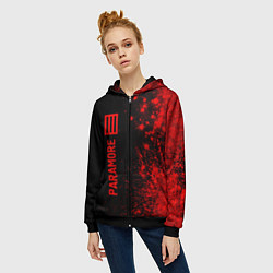 Толстовка на молнии женская Paramore - red gradient по-вертикали, цвет: 3D-черный — фото 2